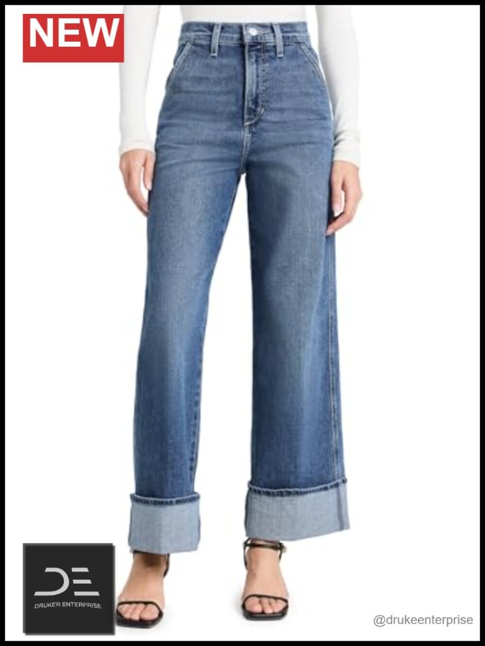 High Rise Wide Leg Trouser Jeans, 5 Pockets, Cotton Blend w/ Stretch